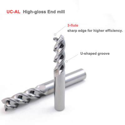 Carbide U-Groove End Mill untuk Aluminium 3 Flute DLC Coated